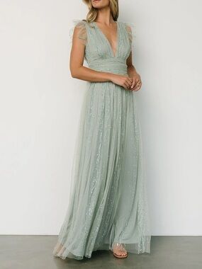 SOIEBLU Annika Sequin Mesh Maxi Dress Dusty Sage Baltic Born Sz Large NWT